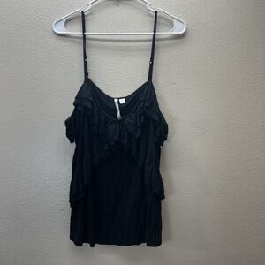 VTG Y2K Babydoll Tank Top XL‎ Black Ruffle Fairy Lauren Conrad Whimsigoth